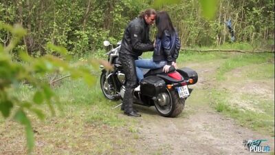 Biker’s hard Shaft wide opens Horny Brunette